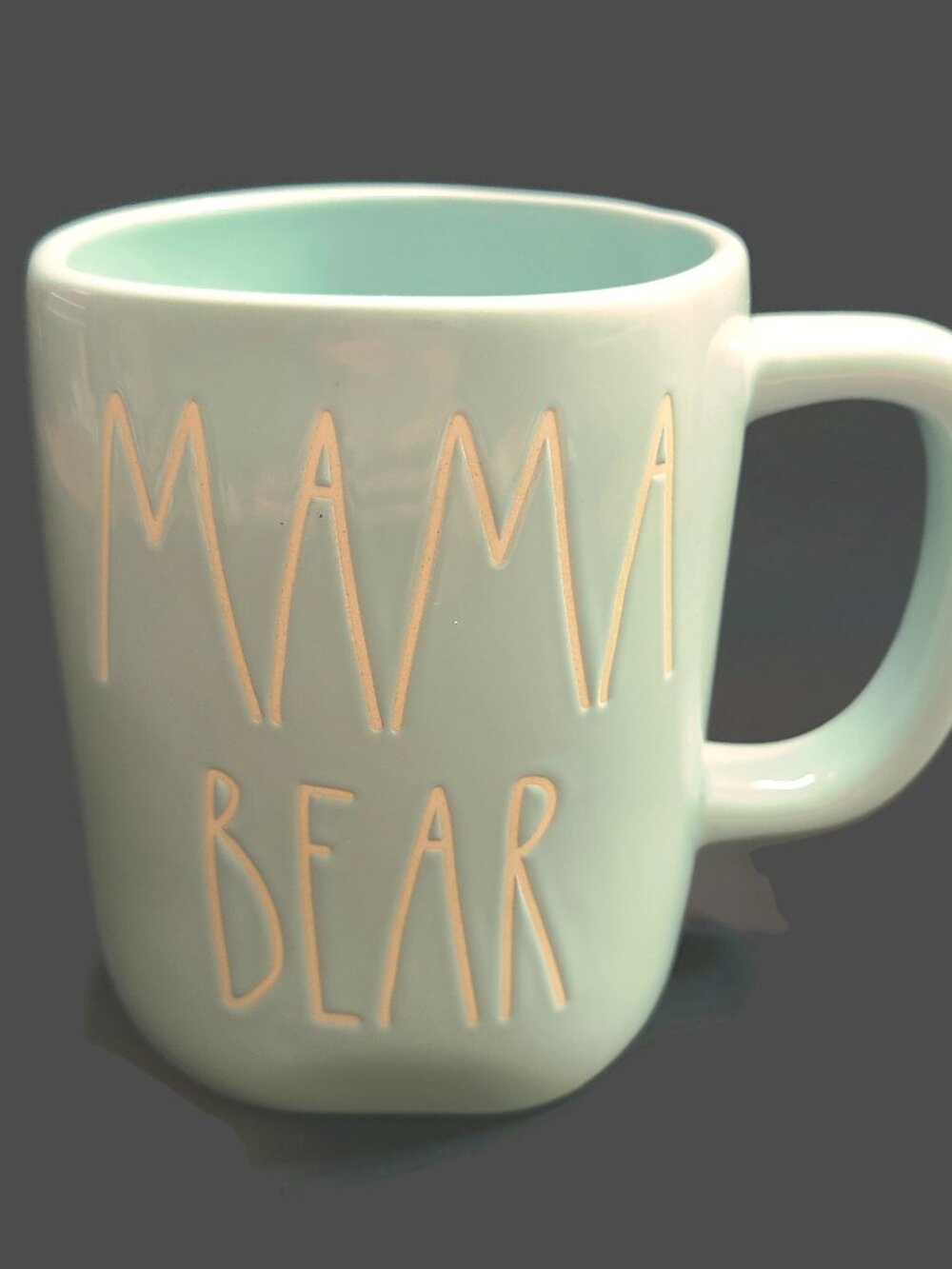 Rae Dunn Mama Bear Teal Sky Blue Mug RARE Turquoise Color Farmhouse White Text